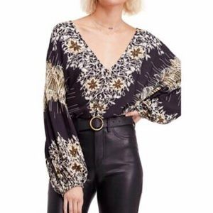 Free People Black Free People Birds of a Feather Blouse size M